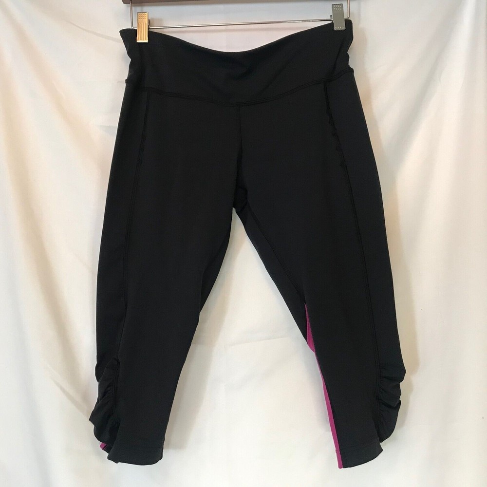 Lululemon Leggings Black Pink Ruch Crop Running Yoga Active Ladies size 8